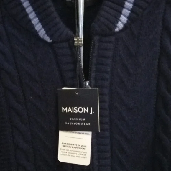 Full-Zip Cardigan Sweater, Knit Stand Collar, Sporty Casual M Blue - Picture 7 of 9